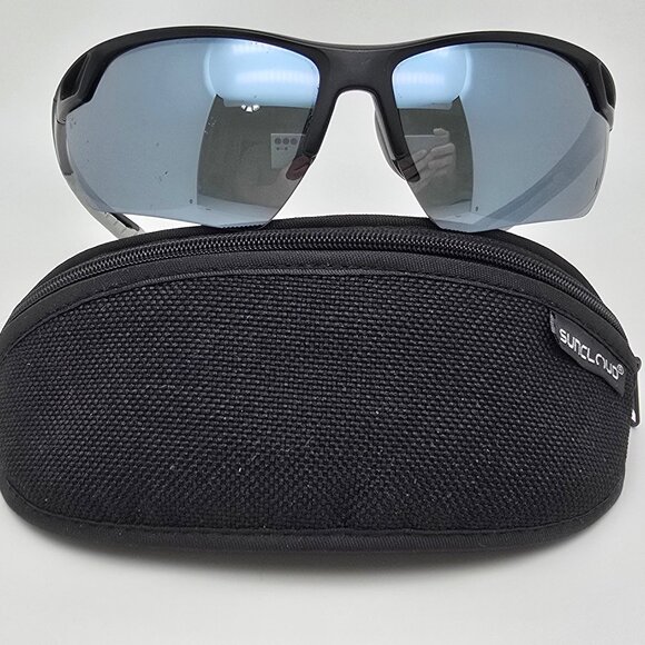 *SOLD* Suncloud Contender Black Frame Polarized Silver Mirror Lens Sunglasses - Picture 1 of 15
